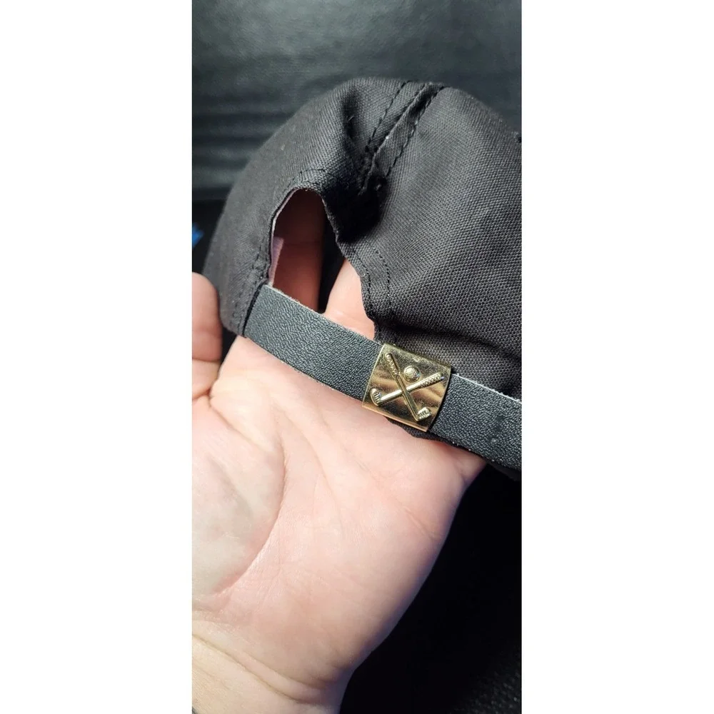 Vintage 80s Clark The Leader Trucker‎ Hat Leather Strap Snapback Black Mesh